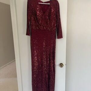 Glamorous Long Sleeve Burgundy Sequin Dress